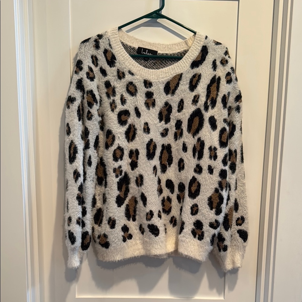 Lulu's Leopard Print Sweater - White and Brown